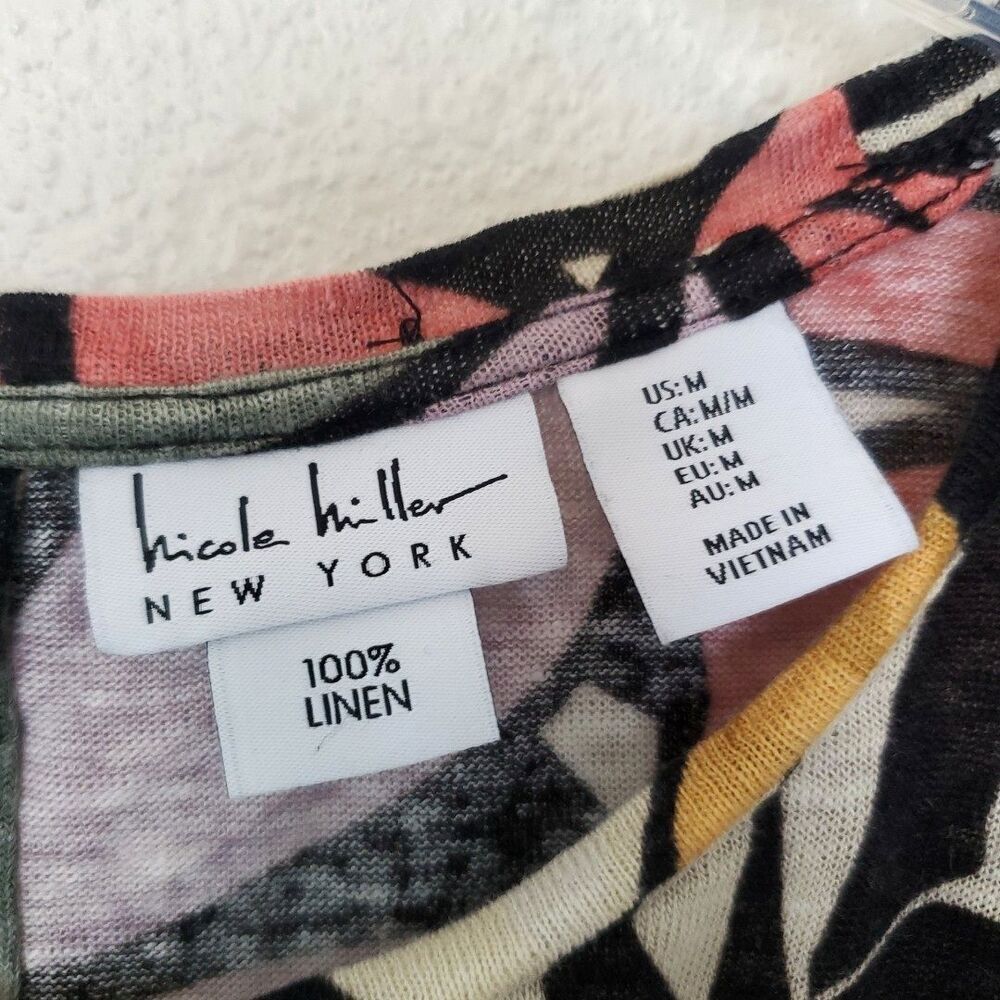 Nicole Miller Women’s Multicolor Floral Round‎ Neck Short Sleeve Linen Blouse M - Picture 2 of 16